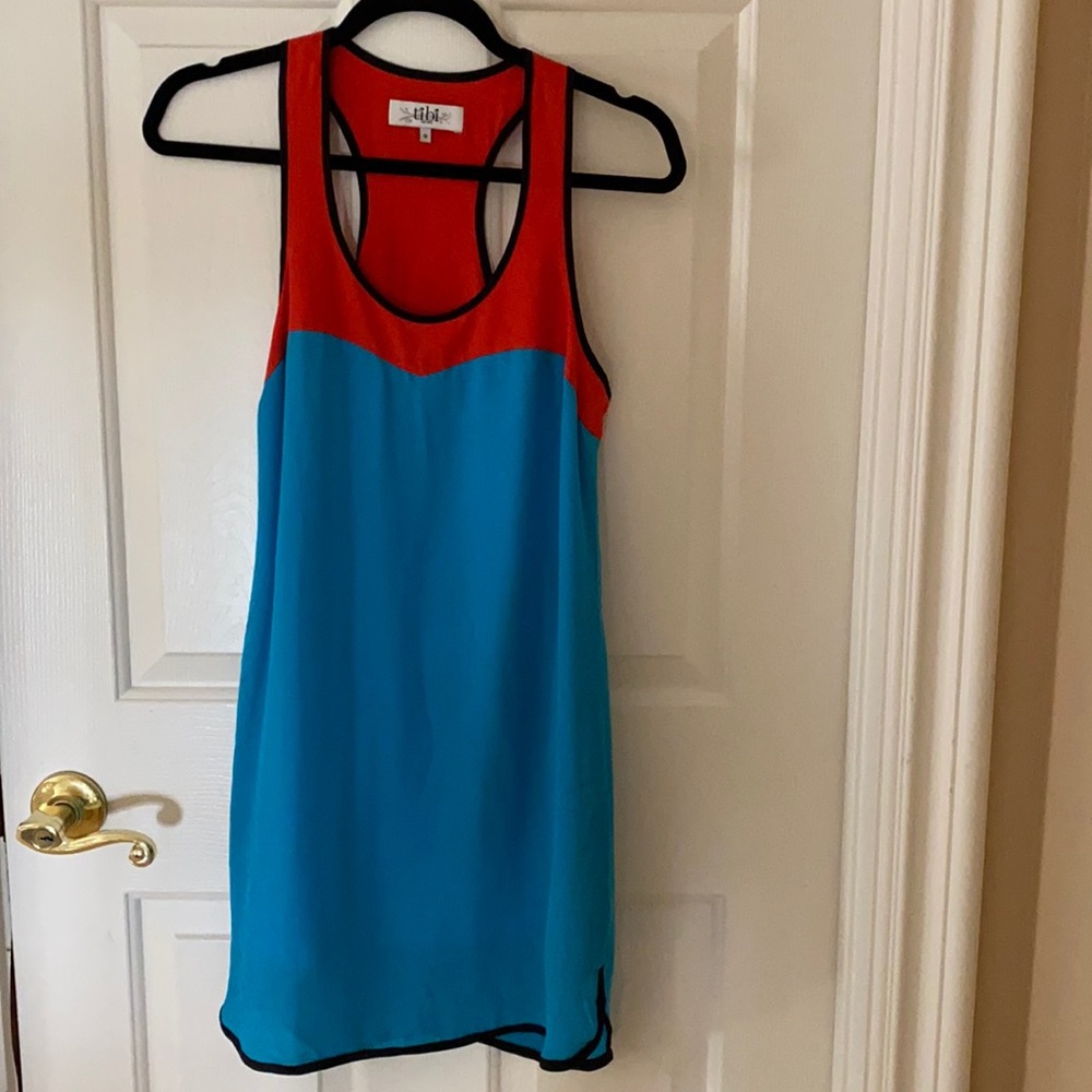 Tibi 100% silk color block dress with lining ss 0